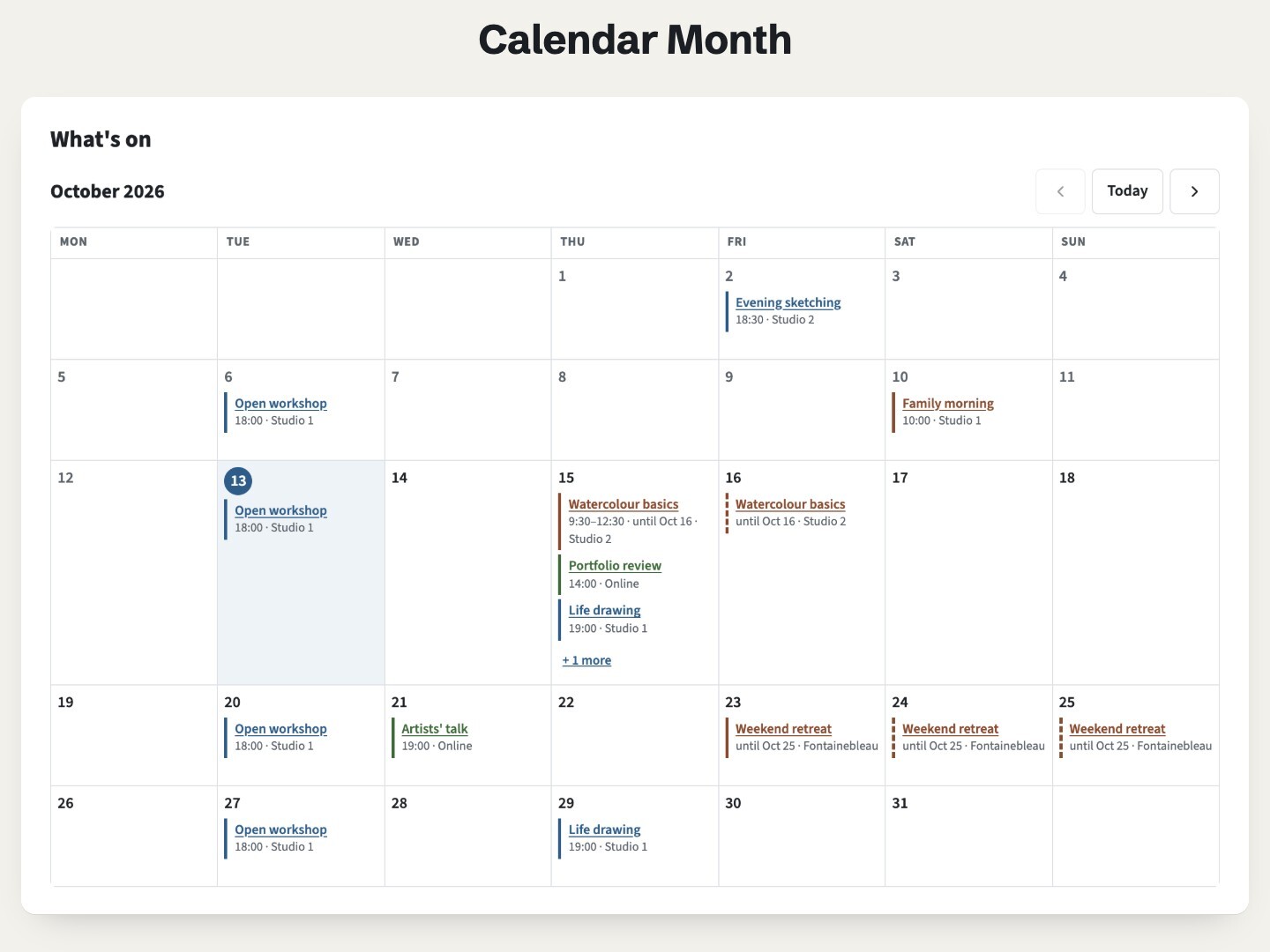 Airdate Calendar Month on a page