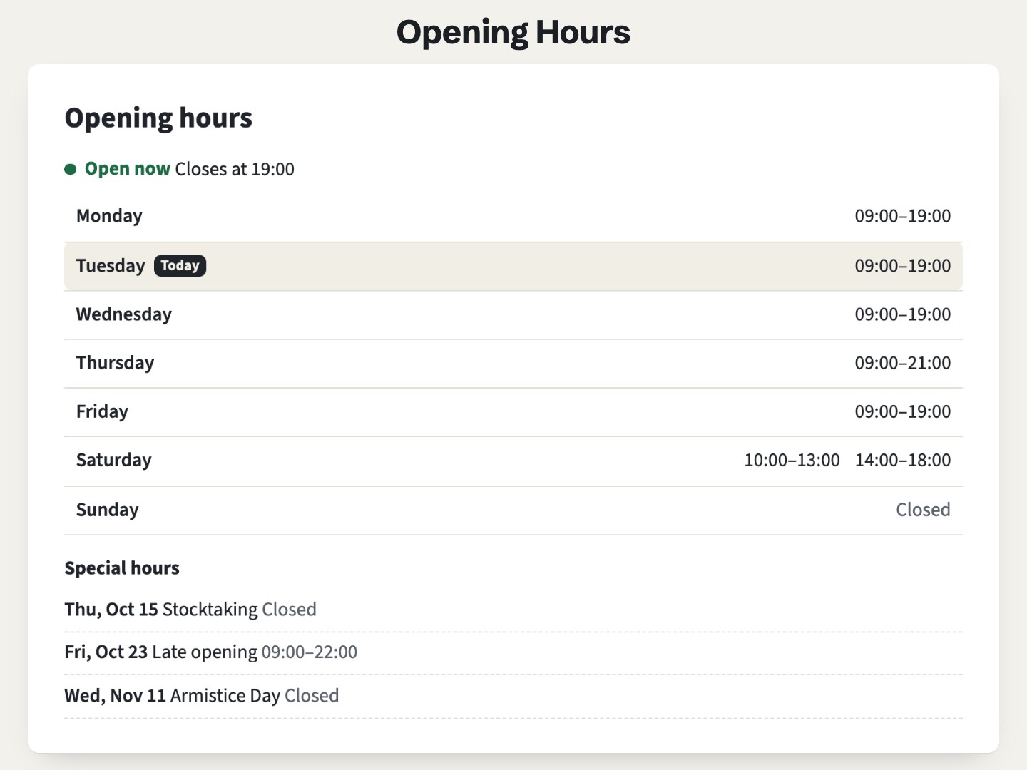 Preview of Airdate Opening Hours